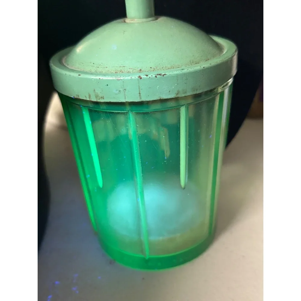 VTG Nut Chopper Green Uranium Glass Androck Manual Plunger Food Grinder Chippy